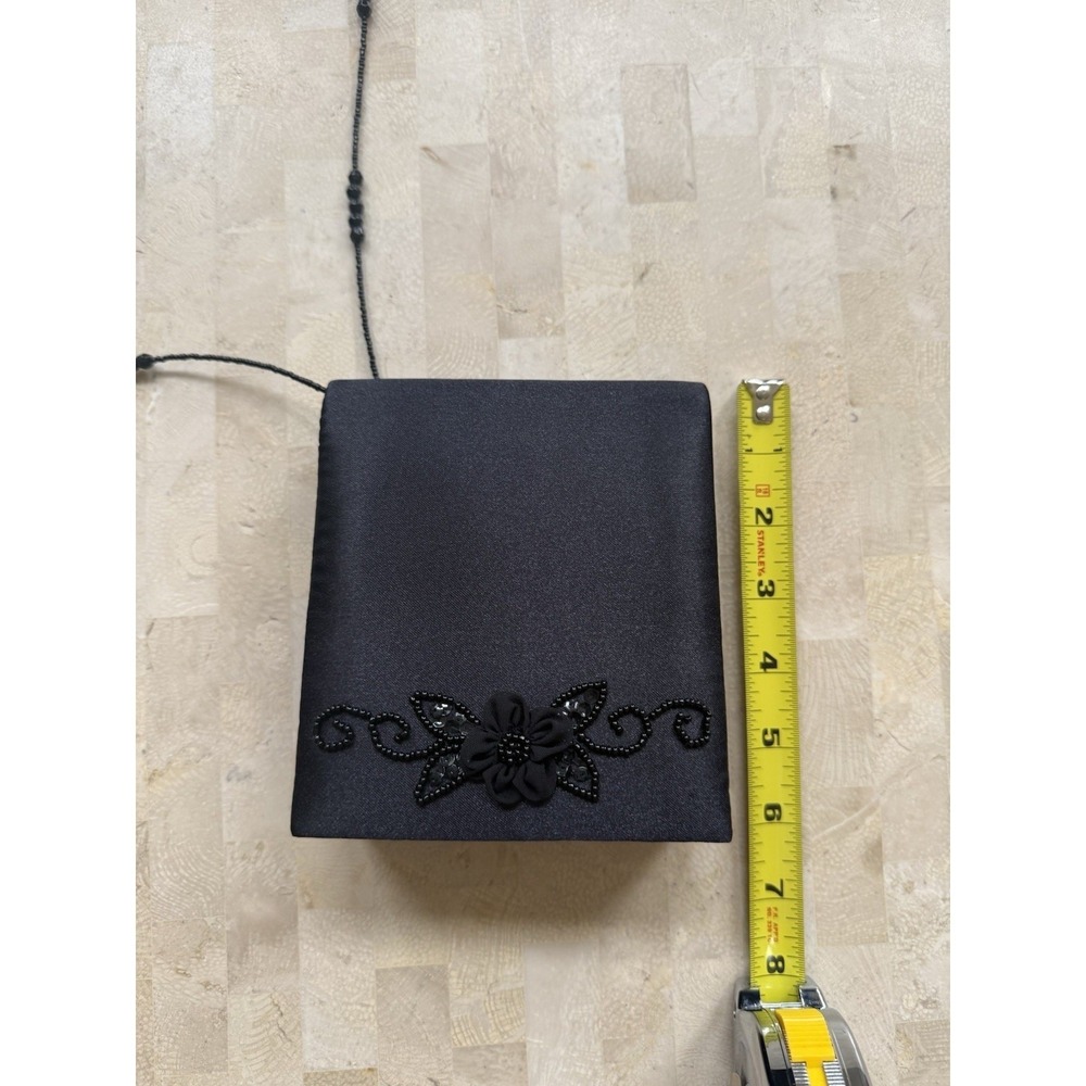 Jessica McClintock VTG Womens Small Square Evening Bag Black Satin Floral Beaded - Picture 7 of 9